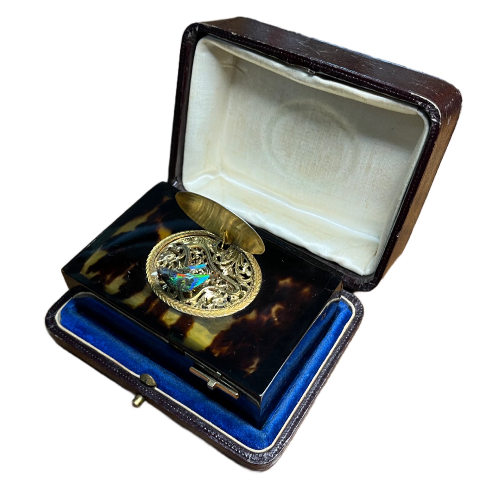 Tortoiseshell Singing Bird Box by Bontems in a Brown Leather Case STB1C